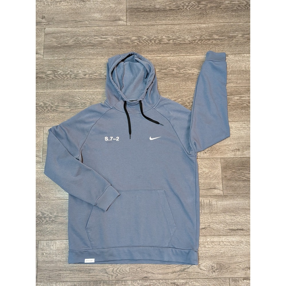Nike Dri-FIT Mens Large Blue Gray Graphic Hoodie S.7-2 Pullover Sweatshirt